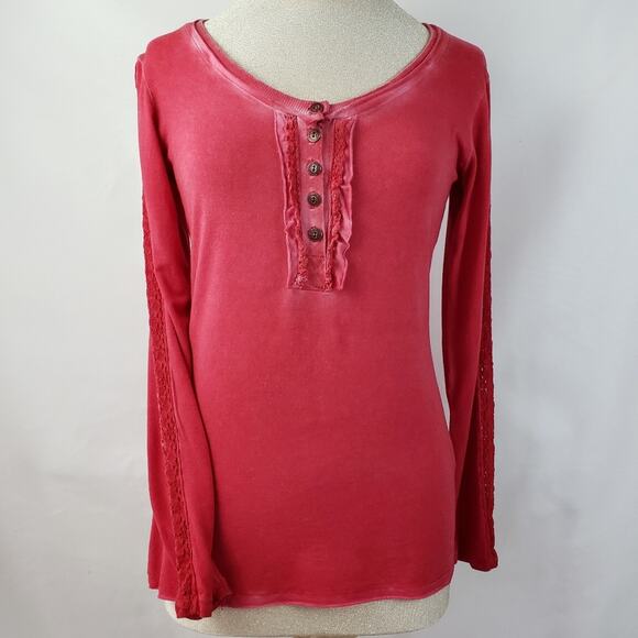 Witness red long sleeve mineral wash tee lace inserts on sleeves Large - Picture 1 of 7